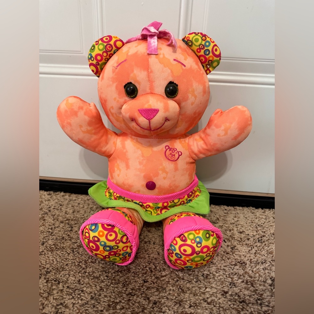 Vintage Doodle Bear Orange & Pink Patterned Stuffed Toy